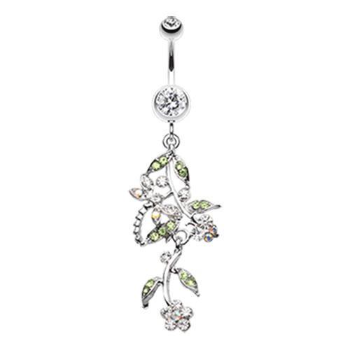 Clear Romantic Vines w/ Flowers Belly Button Rings