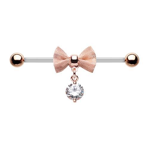 Clear Rose Gold Adorable Mesh Bow-Tie Industrial Barbell - 1 Piece
