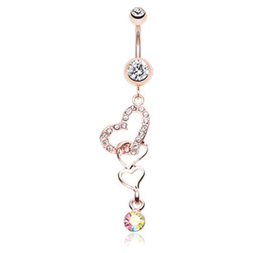 Clear Rose Gold Alluring Jeweled Heart Belly Button Ring
