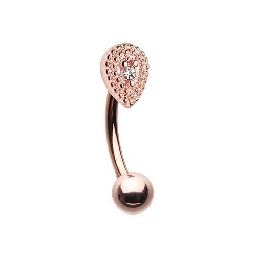 Clear Rose Gold Aria Sparkle Teardrop Curved Barbell Eyebrow Ring