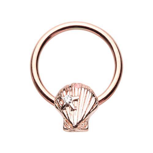 Clear Rose Gold Ariel&#39;s Seashell Captive Bead Ring