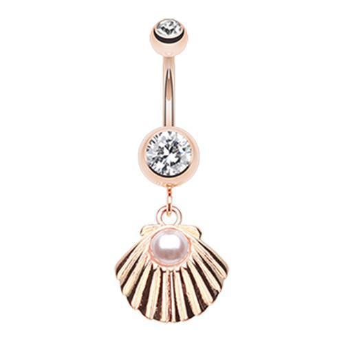 Clear Rose Gold Ariel&#39;s Shell Dangle Belly Button Ring