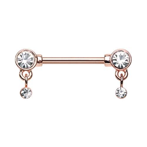 Clear Rose Gold Bezel Dangle Drop Nipple Barbell - 1 Piece