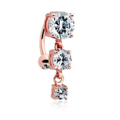 Clear Rose Gold Brilliant Cascading Reverse Drop Top Belly Button Ring