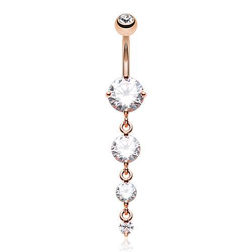 Clear Rose Gold Brilliant Gem Cascade Belly Button Ring