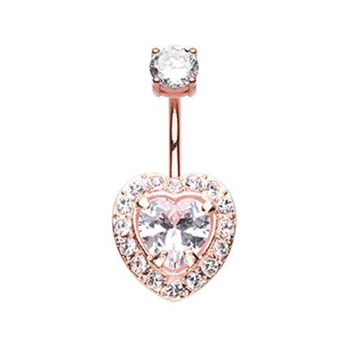 Clear Rose Gold Brilliant Heart Sparkle Belly Button Ring