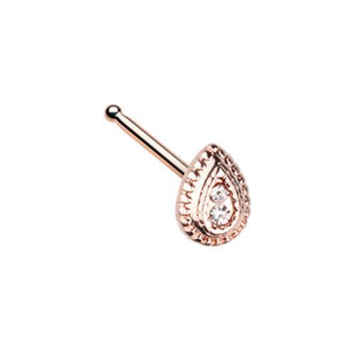 Clear Rose Gold Classic Ornate Teardrop Nose Stud Ring