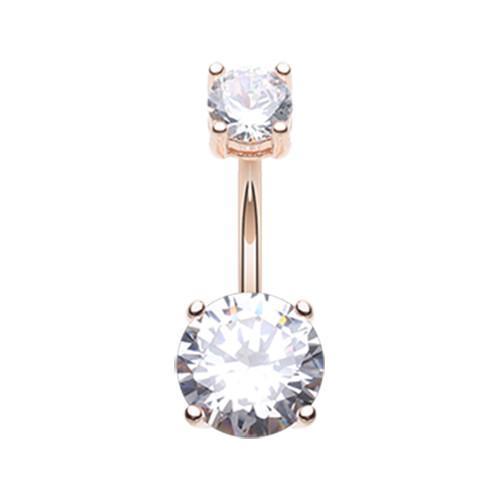 Clear Rose Gold Classic Sparkle Prong Set Belly Button Ring - Rebel Bod
