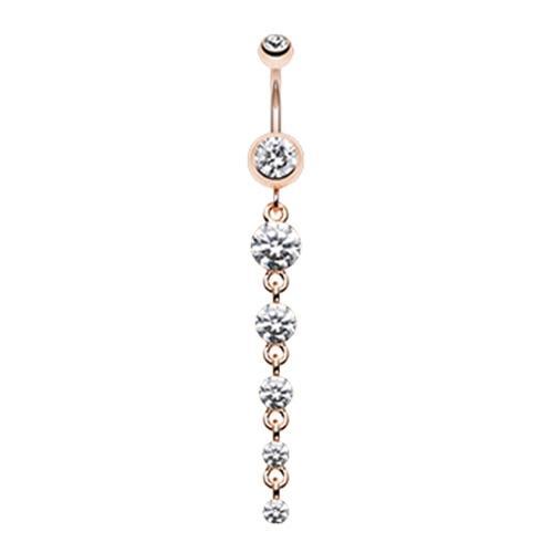 Clear Rose Gold Crystalline Droplets Fall Belly Button Ring