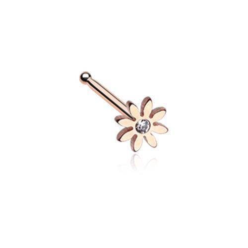 Clear Rose Gold Cutesy Daisy Flower Sparkle Nose Stud Ring