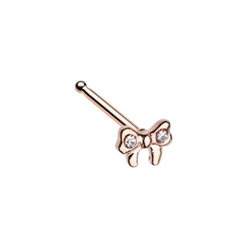 Clear Rose Gold Dainty Bow-Tie Sparkle Gem Nose Stud Ring
