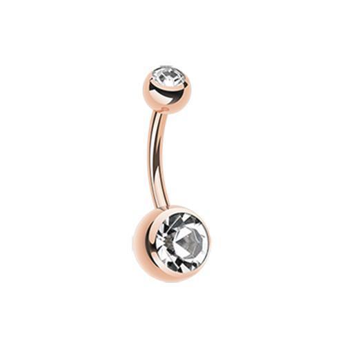 Clear Rose Gold Double Gem Ball Belly Button Ring