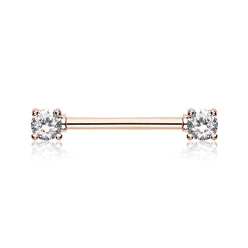 Clear Rose Gold Double Prong Gem Nipple Barbell Ring - 1 Piece