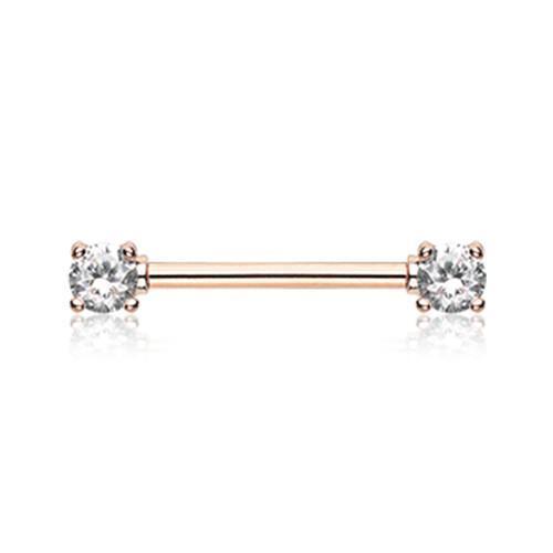 Clear Rose Gold Double Prong Gem Nipple Barbell - 1 Piece