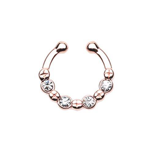 Fake Septum Clear Rose Gold Elan Multi-Gem Fake Septum Clip-On Ring -Rebel Bod-RebelBod