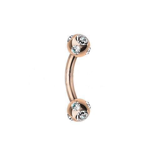 Clear Rose Gold Five Gem Ball Curved Barbell Eyebrow Ring