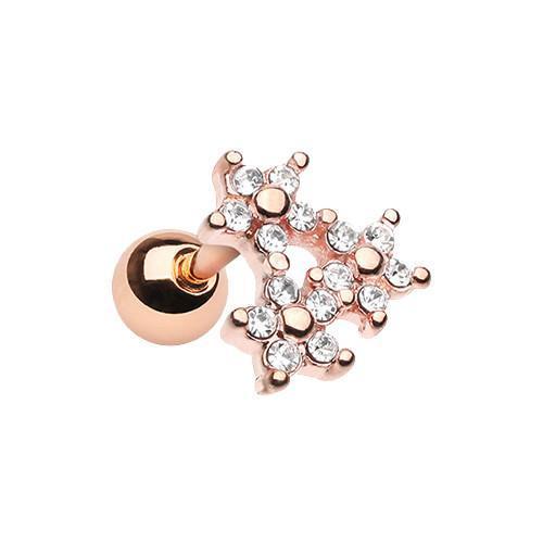 Clear Rose Gold Flourishing Triple Spring Flower Cluster Tragus Cartilage Barbell Earring - 1 Piece