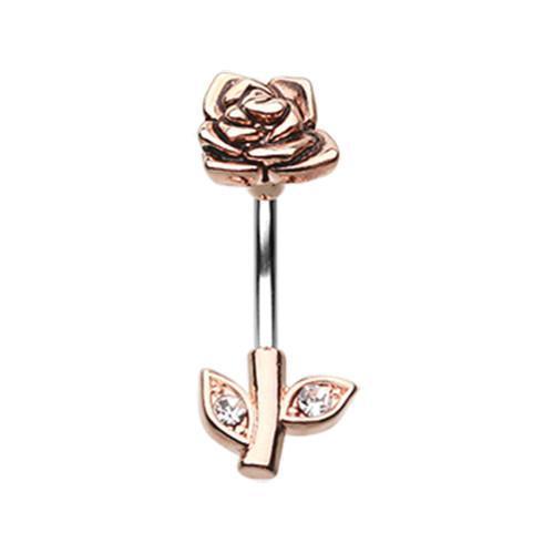 Clear Rose Gold Full Blossom Rose Belly Button Ring