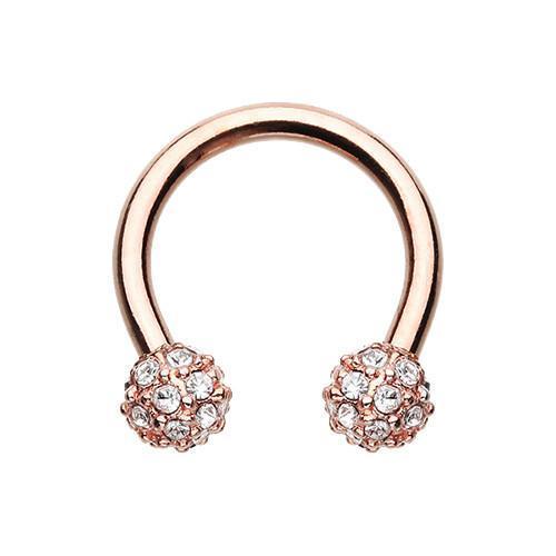 Clear Rose Gold Full Dome Pave Ball Horseshoe Circular Barbell