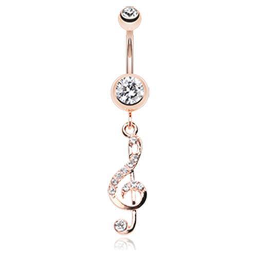 Clear Rose Gold G Clef Sparkle Belly Button Ring