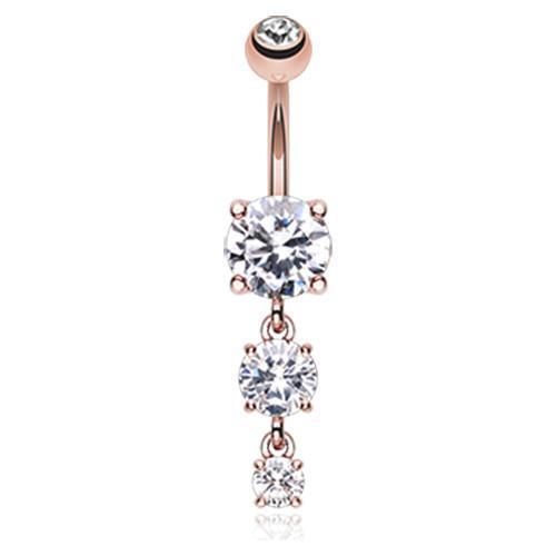 Clear Rose Gold Gem Cascade Belly Button Ring
