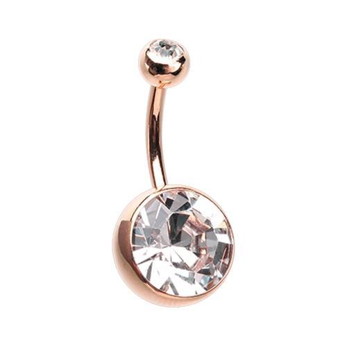 Clear Rose Gold Giant Sparkle Gem Ball Belly Button Ring