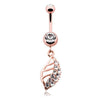 Clear Rose Gold Graceful Leaf Diamond Belly Button Ring