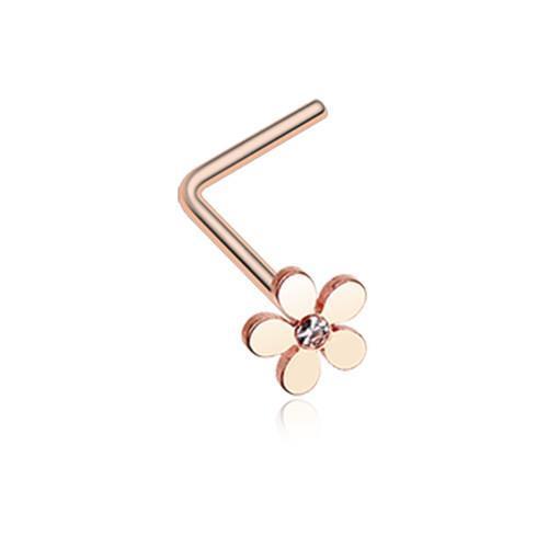 Nose Ring - L-Shaped Nose Ring Clear Rose Gold Grand Plumeria L-Shaped Nose Ring -Rebel Bod-RebelBod
