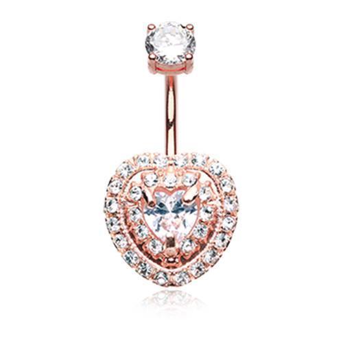 Clear Rose Gold Heart Essentia Belly Button Ring