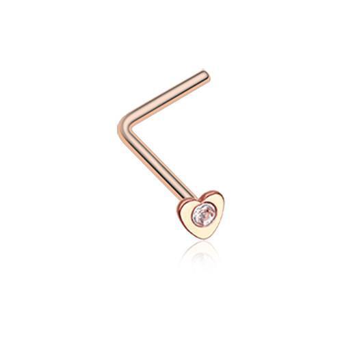 Clear Rose Gold Heart Icon Sparkle L-Shaped Nose Ring