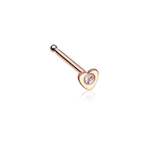 Clear Rose Gold Heart Icon Sparkle Nose Stud Ring
