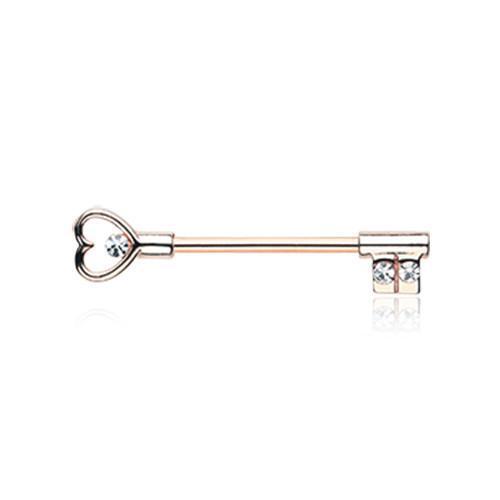 Clear Rose Gold Heart Key Nipple Barbell - 1 Piece