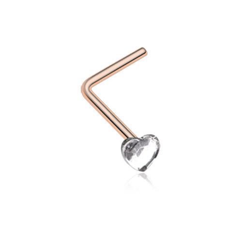 Clear Rose Gold Heart Sparkle L-Shaped Nose Ring