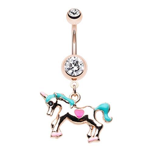 Clear Rose Gold I Believe in Unicorns Belly Button Ring