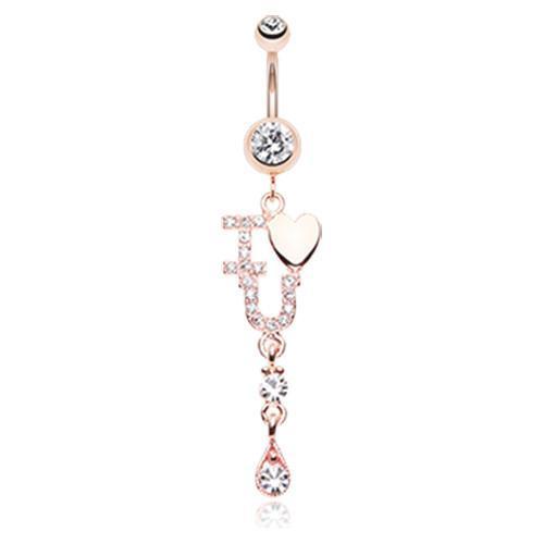 Clear Rose Gold I Love You Sparkle Belly Button Ring
