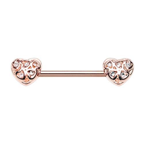 Clear Rose Gold Infinite Heart Gemmed Nipple Barbell - 1 Piece