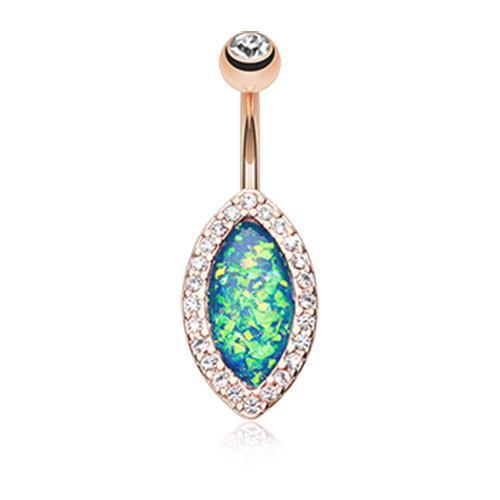Clear Rose Gold Opal Diamante Belly Button Ring