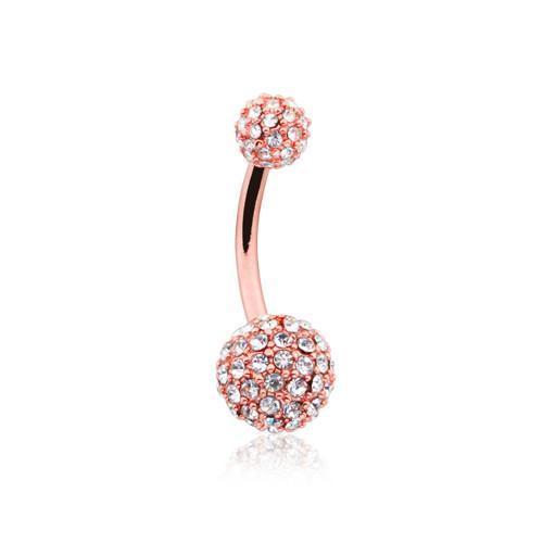 Clear Rose Gold Pave Diamond Full Dome Cluster Belly Button Ring