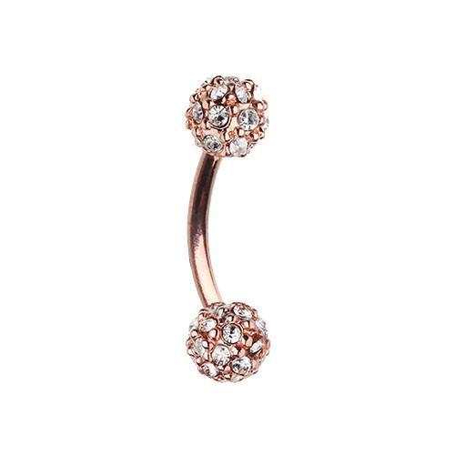 Clear Rose Gold Pave Diamond Full Dome Cluster Curved Barbell Eyebrow Ring