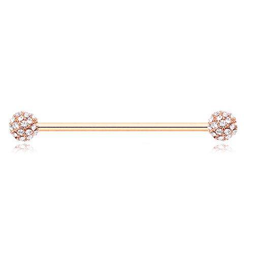 Clear Rose Gold Pave Diamond Full Dome Cluster Industrial Barbell - 1 Piece