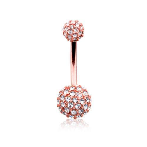 Clear Rose Gold Pave Half Dome Diamond Cluster Belly Button Ring Rebel Bod