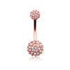 Clear Rose Gold Pave Half Dome Diamond Cluster Belly Button Ring