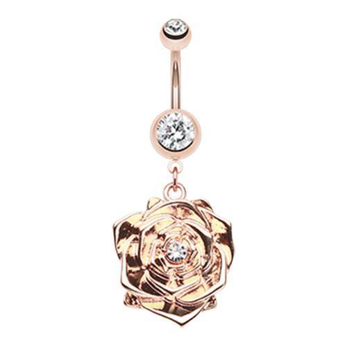 Clear Rose Gold Plated Blossom Belly Button Ring