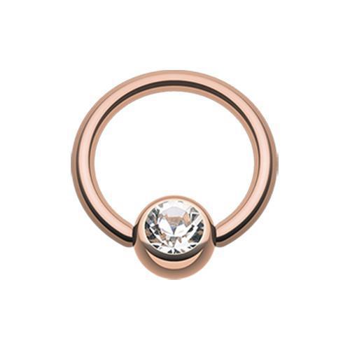 Clear Rose Gold Plated Gem Ball Captive Bead Ring