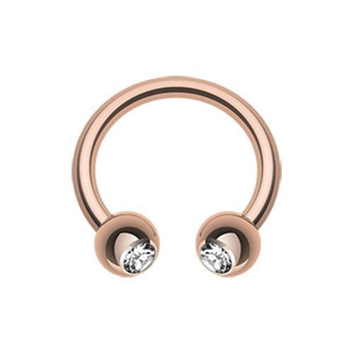 Clear Rose Gold Plated Gem Ball Horseshoe Circular Barbell