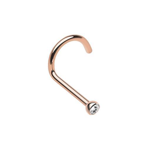 Clear Rose Gold Press Fit Gem Top Corkscrew Nose Stud Nose Screw Stud