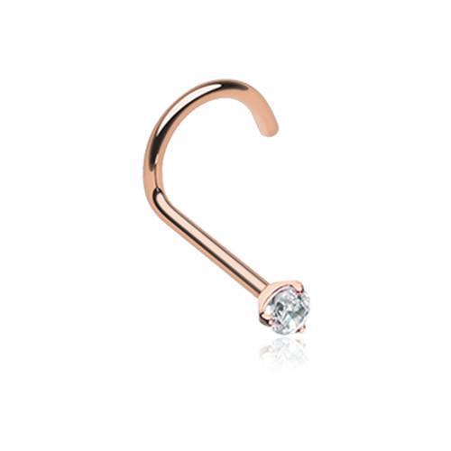 Clear Rose Gold Prong Set Gem Top Nose Screw Ring