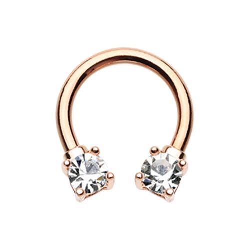 Clear Rose Gold Prong Set Gemmed Horseshoe Circular Barbell