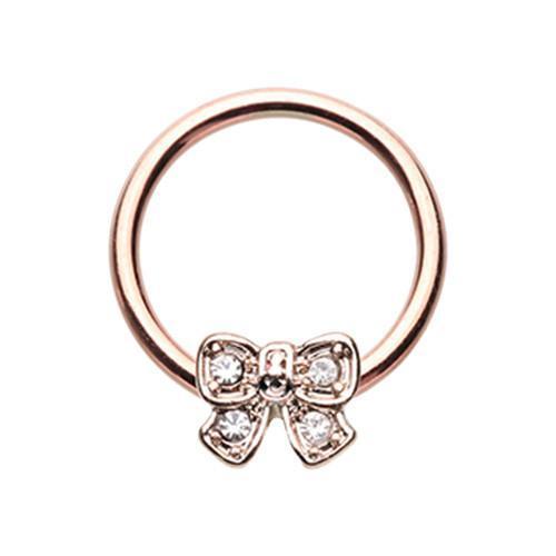 Clear Rose Gold Ribbon Tie Captive Bead Ring