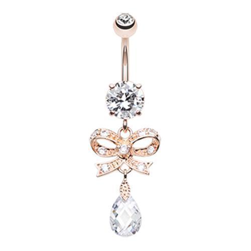 Clear Rose Gold Romantic Gem Bow-Tie Belly Button Ring